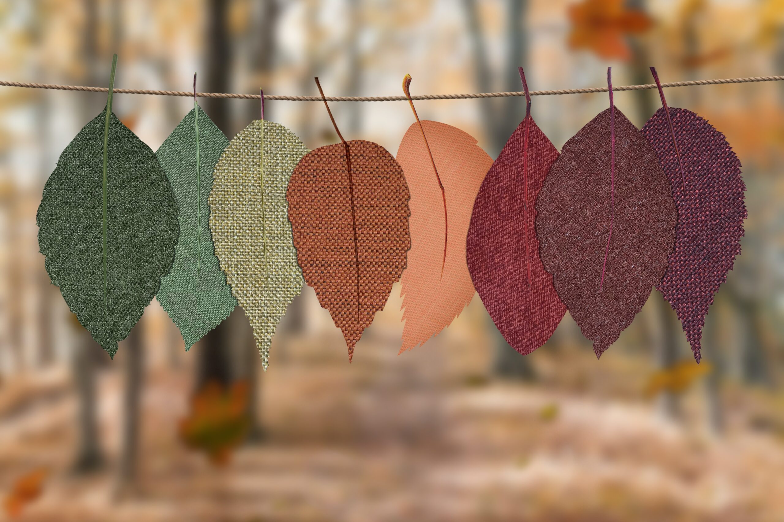 leaves of different colors hanging on a line